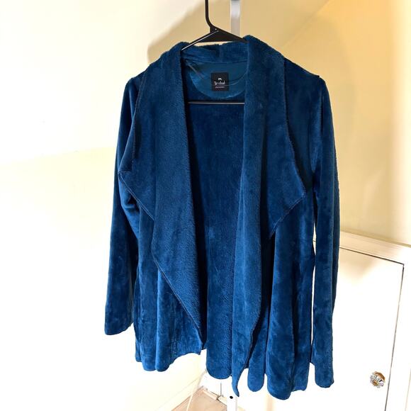 Le Chat Homewear EUC Women's Blue Faux Fur Open Cardigan Size 6 - Picture 1 of 4